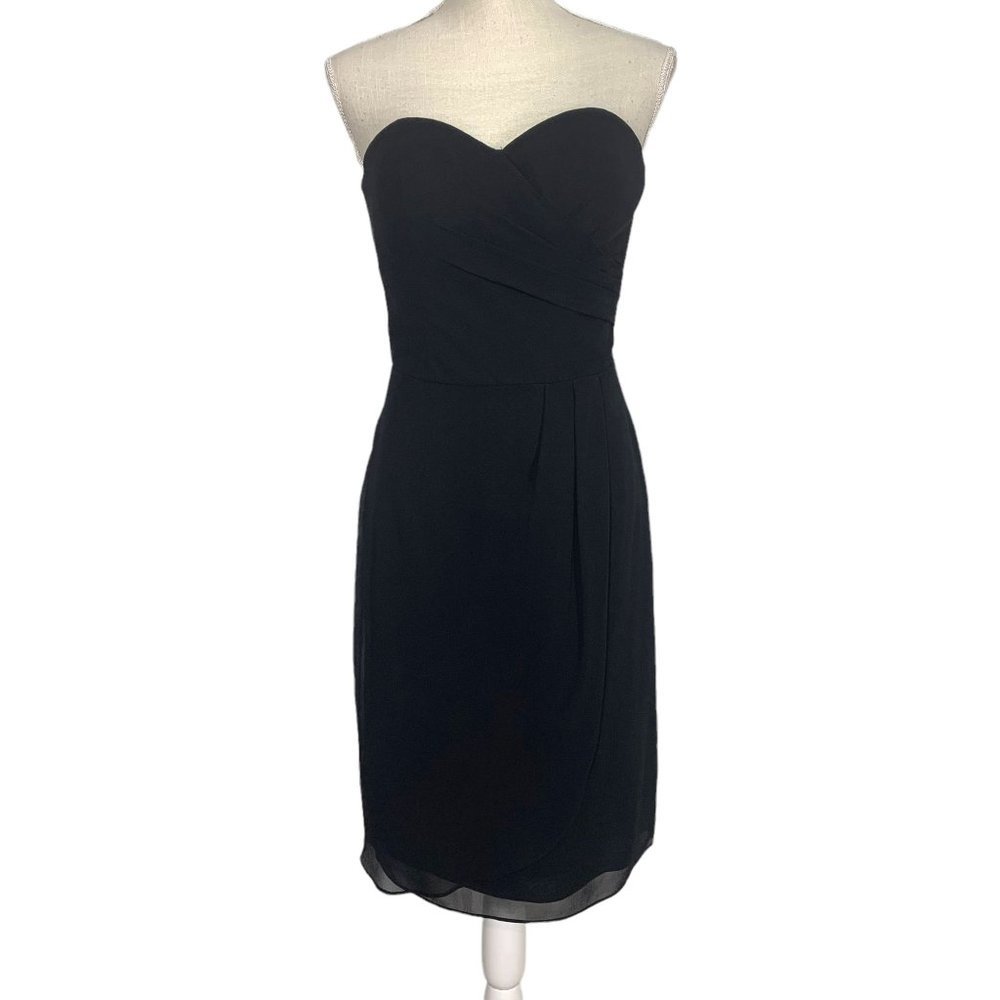 Bill Levkoff Black Strapless Chiffon Sweetheart Sheath Mini Dress Size 8